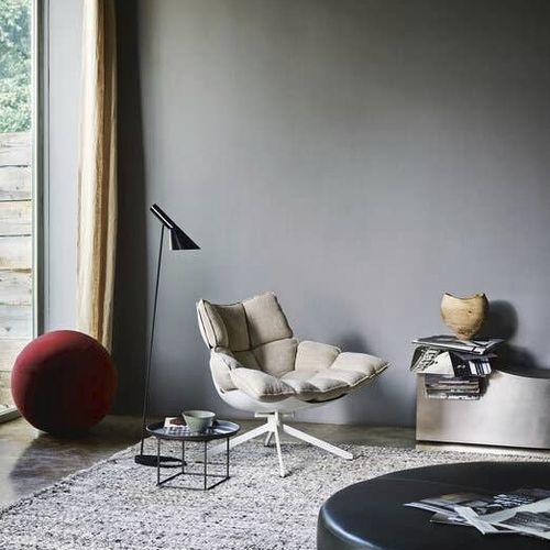 Moderner Kaminsessel - HUSK - B&B Italia - Stoff / Leder / Stahl