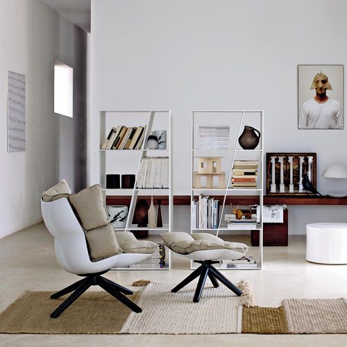Moderner Kaminsessel - Husk - B&B Italia - Stoff / Leder / Stahl