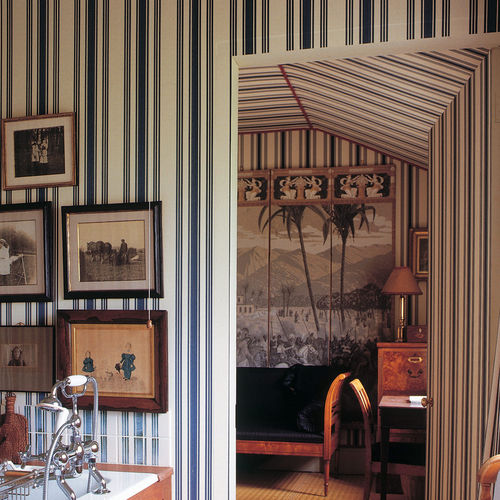 Klassische Tapete - TENTED STRIPE - Farrow & Ball - Streifenmuster / Stoffoptik / grau