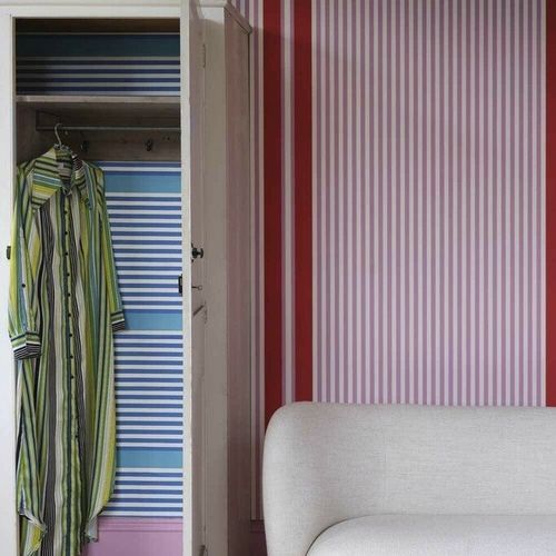 Klassische Tapete - STRIPE  - Farrow & Ball - Streifenmuster / gelb / rot