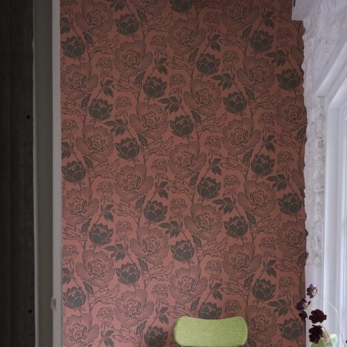 Moderne Tapete - Peony series - Farrow & Ball - Blumenmotiv / rot / grau