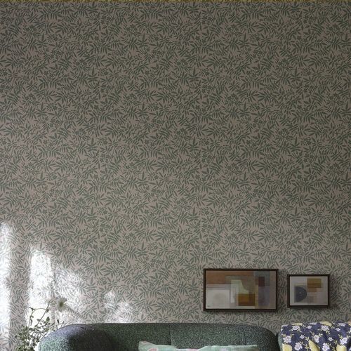 Moderne Tapete - JASMINE series - Farrow & Ball - Blumenmotive / blau / grün
