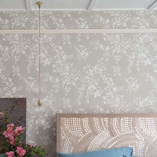 Moderne Tapete - HEGEMONE series - Farrow & Ball - Blumenmotive / rosa / blau