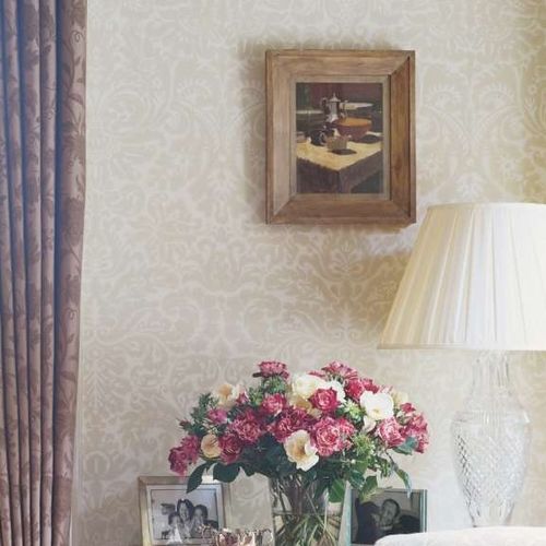 Moderne Tapete - SILVERGATE - Farrow & Ball - Damast-Muster / gelb / blau