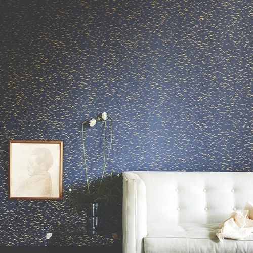 Moderne Tapete - YUKUTORI series - Farrow & Ball - geometrisches Muster / Tapetenoptik / blau