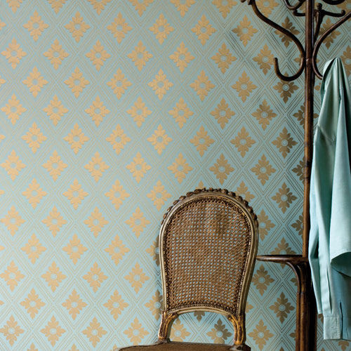 Klassische Tapete - RANELAGH series - Farrow & Ball - mit geometrischen Motiven / gelb / grau