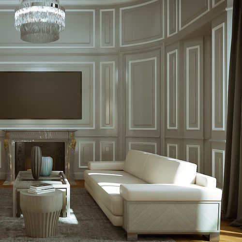 Modernes Sofa - STANISLAS - HUGUES CHEVALIER - Stoff / weiß / Holz