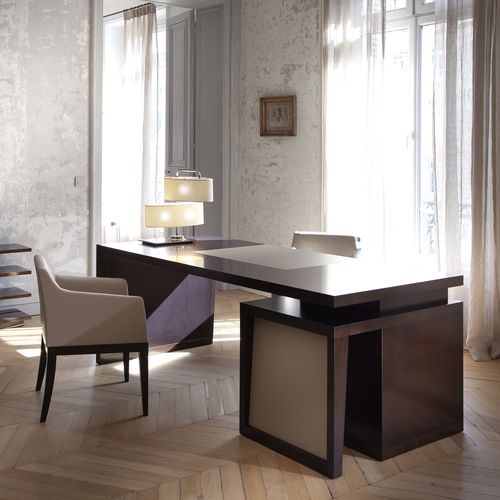 Moderner Schreibtisch - ANDREWS - HUGUES CHEVALIER - Holz / Leder / mit Stauraum