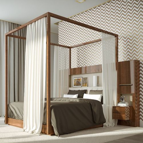 Himmelbett - MALAQUAIS - HUGUES CHEVALIER - Doppelbett / modern / gepolstertes Kopfteil