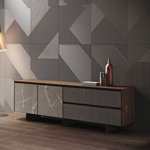 Modernes Sideboard - AVOLA GRES - BINOVA S.p.A. - Nussbaum / lackiertes Aluminium / Rauchglas