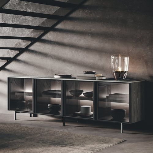 Hohes Sideboard - BLUNA - BINOVA S.p.A. - modern / lackiertes Aluminium / Rauchglas