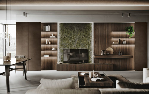 Moderne Wohnwand - AVOLA LEGNO - BINOVA S.p.A. - Holz / Glas / Aluminium