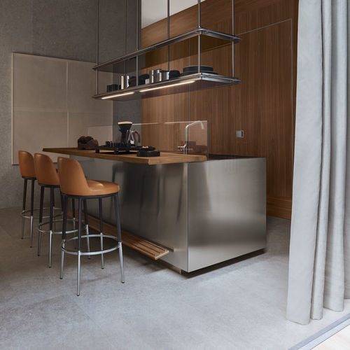 Edelstahl-Kücheninsel - ITALIA - Arclinea - Holz / Glas / NTM Fenix®