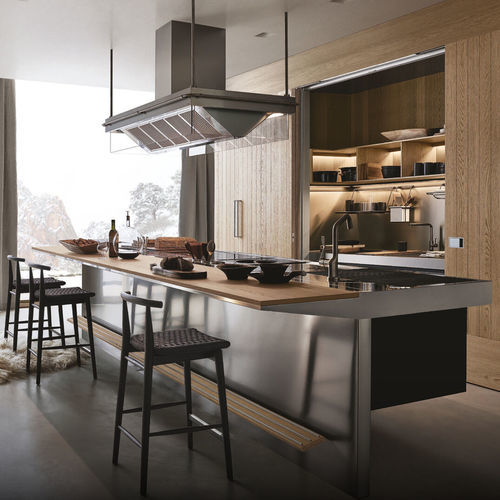Moderne Küche - LIGNUM & LAPIS - Arclinea - Edelstahl / Laminat / Kochinsel