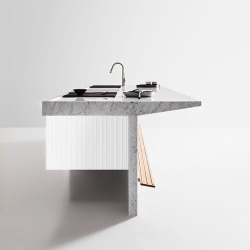 Marmor-Kücheninsel - LIGNUM & LAPIS - Arclinea - Holz / großformatig / Kochplatte