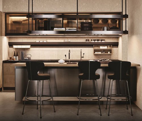 Moderne Küche - PRINCIPIA, CONVIVIUM - Arclinea - Eiche / Teakholz / Glas