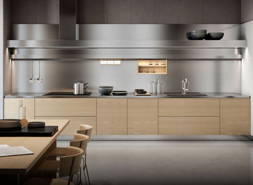 Edelstahl-Küche - GAMMA LINEAR LAYOUT - Arclinea - modern / Natureiche / Keramik
