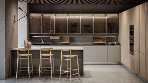 Moderne Küche - GAMMA - Arclinea - Eiche / Glas / Quarz