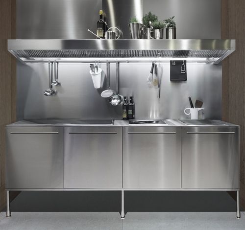 Moderne Küche - ARTUSI PROFESSIONAL WORK UNIT - Arclinea - Edelstahl / Versteckte / mit integriertem Griff