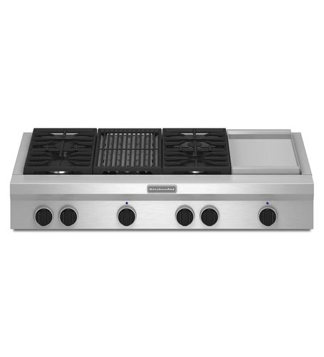 Gaskochfeld - KGCU484VSS - KitchenAid - mit 6 Kochfeldern / Aufsatz / mit Drehknöpfen