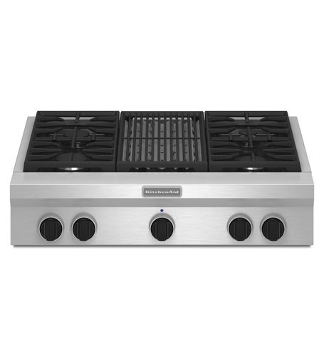 Gaskochfeld - KGCU462VSS  - KitchenAid - mit 5 Kochfeldern / Aufsatz / mit Drehknöpfen