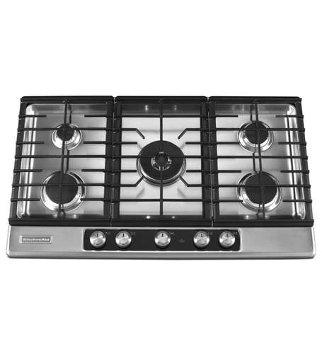 Gaskochfeld -  KFGU766VSS - KitchenAid - mit 5 Kochfeldern / Einbau / mit Drehknöpfen