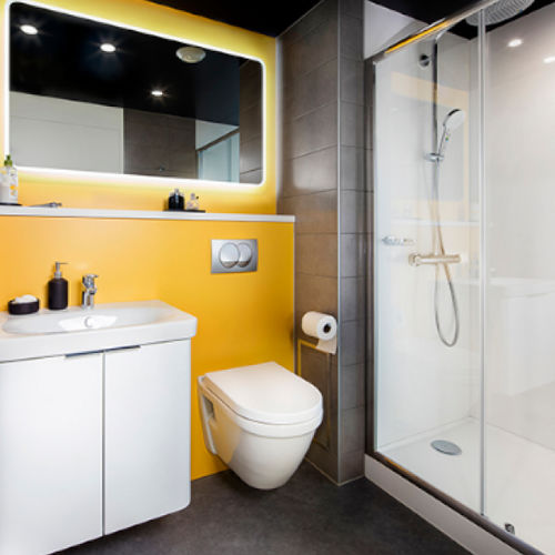 Modernes Badezimmer - DIMENSIO 110 - BAUDET SA - Metall / Polyester / für Hotels