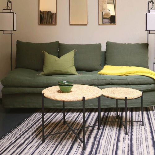 Moderner Couchtisch - MAKHLA - CARAVANE - Rattan / Gestell aus Schmiedeeisen / rund
