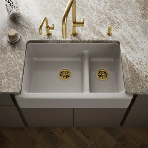 Doppelbeckenspüle - WHITEHAVEN® - Kohler - ohne Abtropffläche / Gusseisen / Unterbau