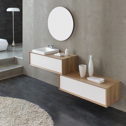 Wandhängender Waschtisch-Unterschrank - OKAPI1000 - ottofond - Eiche / Mineralwerkstoff / modern