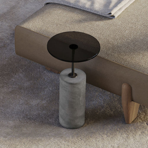 Moderner Beistelltisch - 9085_CONCRETE - Vibieffe - Rauchglas / Gestell aus Beton / rund