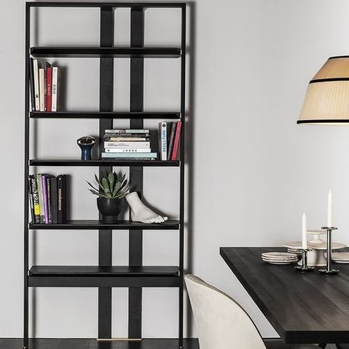 Hohes Bücherregal - 9810_NEXT - Vibieffe - modern / poliertes Messing / Nussbaum