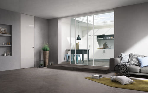 Tür für Innenbereich - DELINEO 3 ANTE PROFILO BIANCO CRISTALLO TRASPARENTE - FerreroLegno - Aluminium / Schiebe / Glas