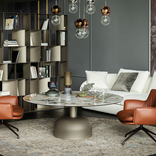 Moderner Esstisch - RITZ - Cattelan Italia - Keramik / Gestell aus Stahl / rund