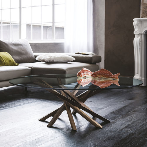Moderner Couchtisch - ATARI - Cattelan Italia - Glas / Gestell aus Nussbaum / rechteckig