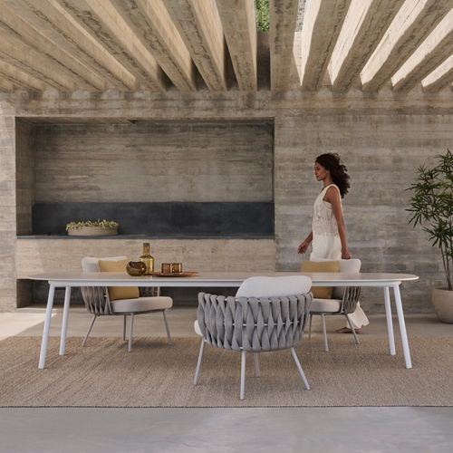 Moderner Esstisch - TOSCA - Tribù - Keramik / Gestell aus heißlackiertem Stahl / oval