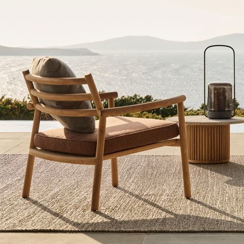 Moderner Sessel - UKIYO - Tribù - Stoff / Teakholz / mit abnehmbarem Kissen