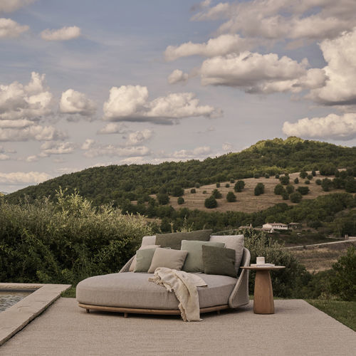 Moderne Récamiere - ELIO - Tribù - Stoff / Teakholz / Tricord®