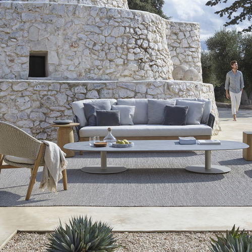 Moderner Couchtisch - T-TABLE - Tribù - Teakholz / Gestell aus rostfreiem Edelstahl / quadratisch