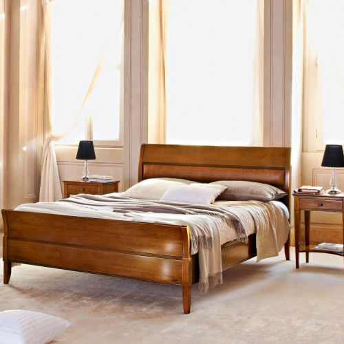 Doppelbett - GRANATO - LE FABLIER - klassisch / mit Kopfteil aus Leder / Massivholz