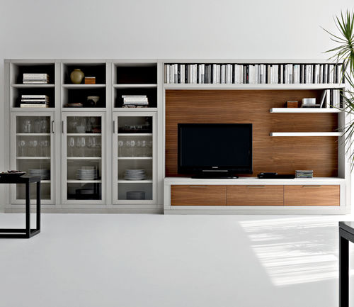 Moderne Wohnwand - MELOGRANO - LE FABLIER - lackiertes Holz / Esche / Modul