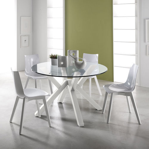 Moderner Esstisch - MIKADO - STOSA CUCINE - Glas / Gestell aus Massivholz / rund