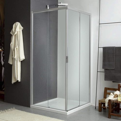 Glas-Duschkabine - MORE LIVE K12+K12 - Megius SpA - Aluminium / mit Schiebetür / für Eckeinbau