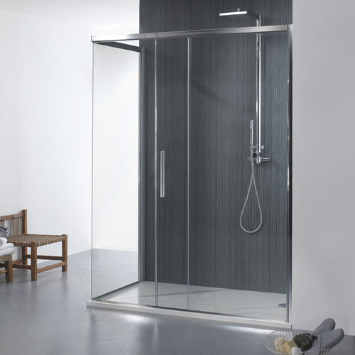 Glas-Duschkabine - MORE LIVE A1K+FS0 - Megius SpA - Aluminium / mit Schiebetür / für Eckeinbau