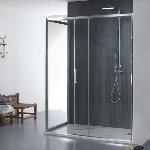 Glas-Duschkabine - MORE LIVE P1S+D10 - Megius SpA - Aluminium / mit Schiebetür / für Eckeinbau