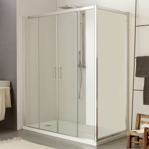 Glas-Duschkabine - MORE LIVE P2S+D10 - Megius SpA - Aluminium / mit Schiebetür / für Eckeinbau
