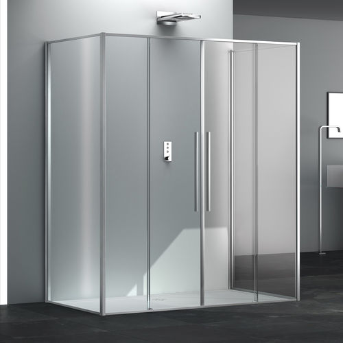 Glas-Duschkabine - ZEN P2S+F00+F00 - Megius SpA - Aluminium / Edelstahl / mit Schiebetür