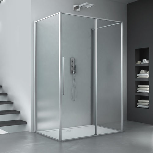 Glas-Duschkabine - ZEN P1S+F00+F00 - Megius SpA - Aluminium / Edelstahl / mit Schiebetür
