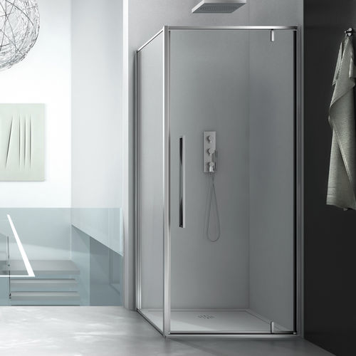 Glas-Duschkabine - ZEN PV0+F00 - Megius SpA - Aluminium / mit Pendeltür / für Eckeinbau