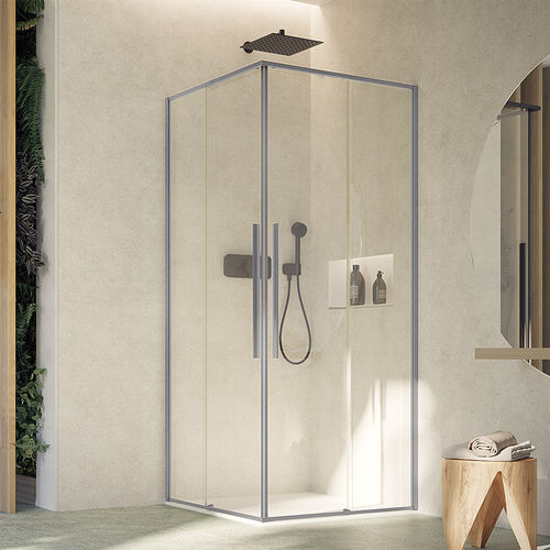 Glas-Duschkabine - ZEN PLUS A12+A12 - Megius SpA - mit Schiebetür / gewinkelt / für Gewerbegebrauch